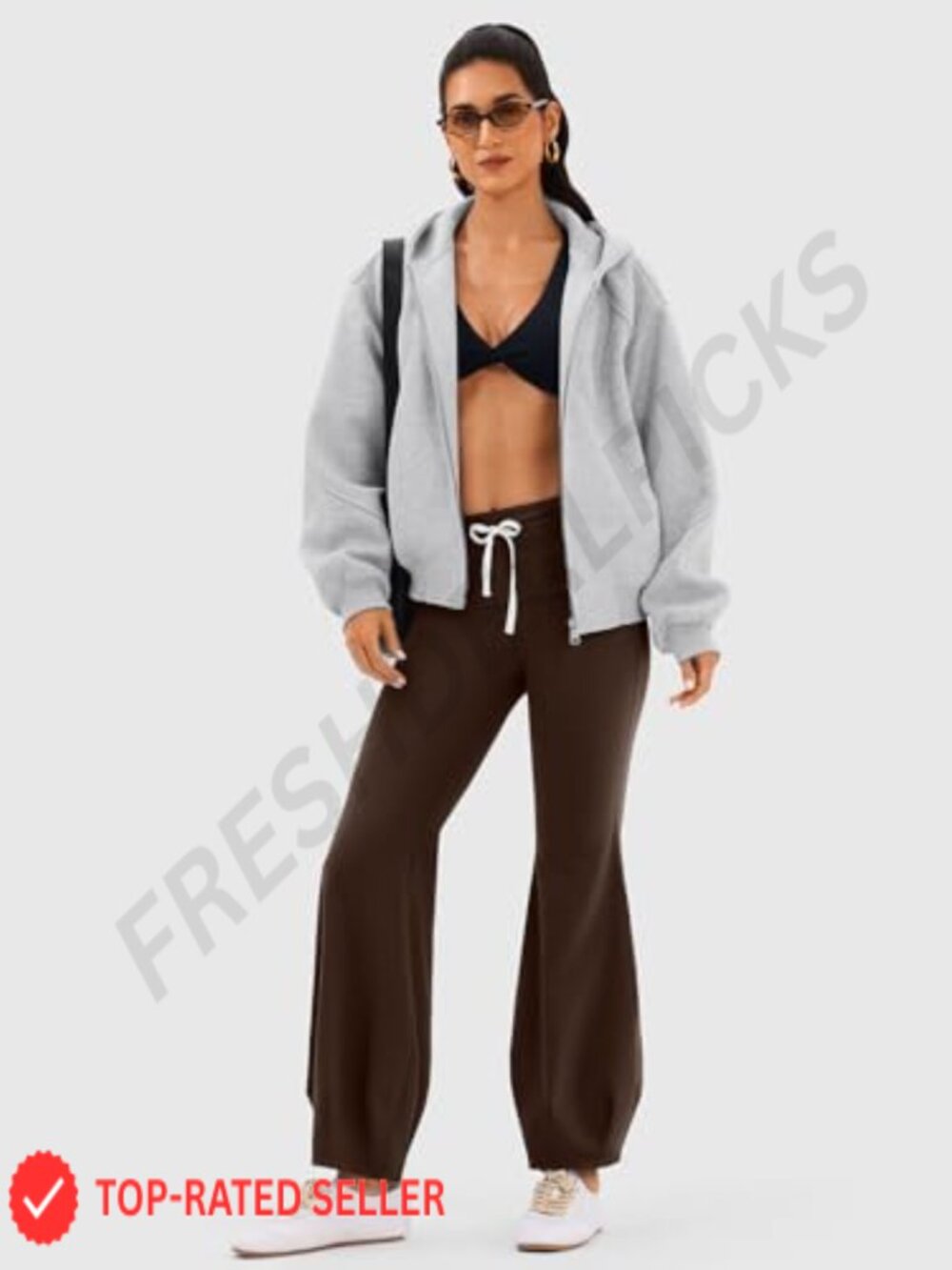 Fold-Over Flare Yoga Pants High Waist Drawstring Tummy Control Leggings Pilates - Picture 6 of 6